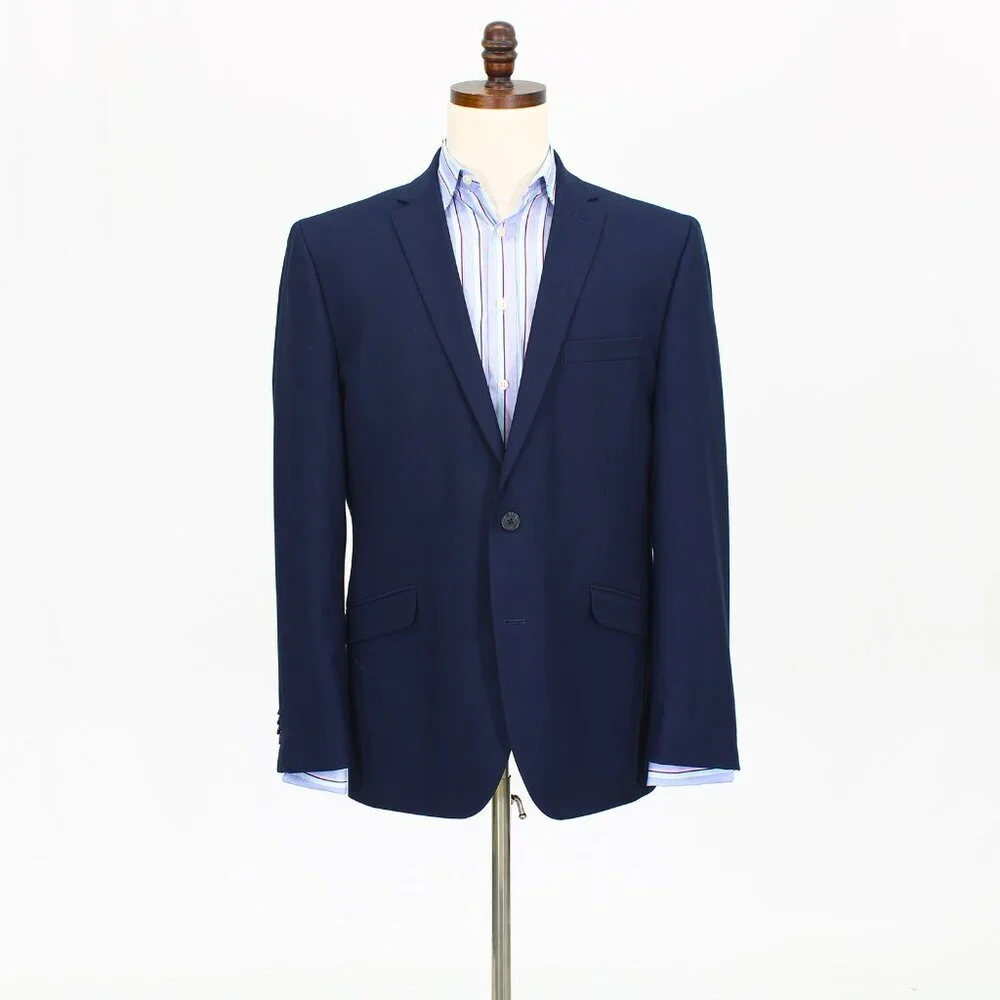 Kenneth Cole 44R Navy Solid 2-Button Sport Coat Blazer Jacket T566